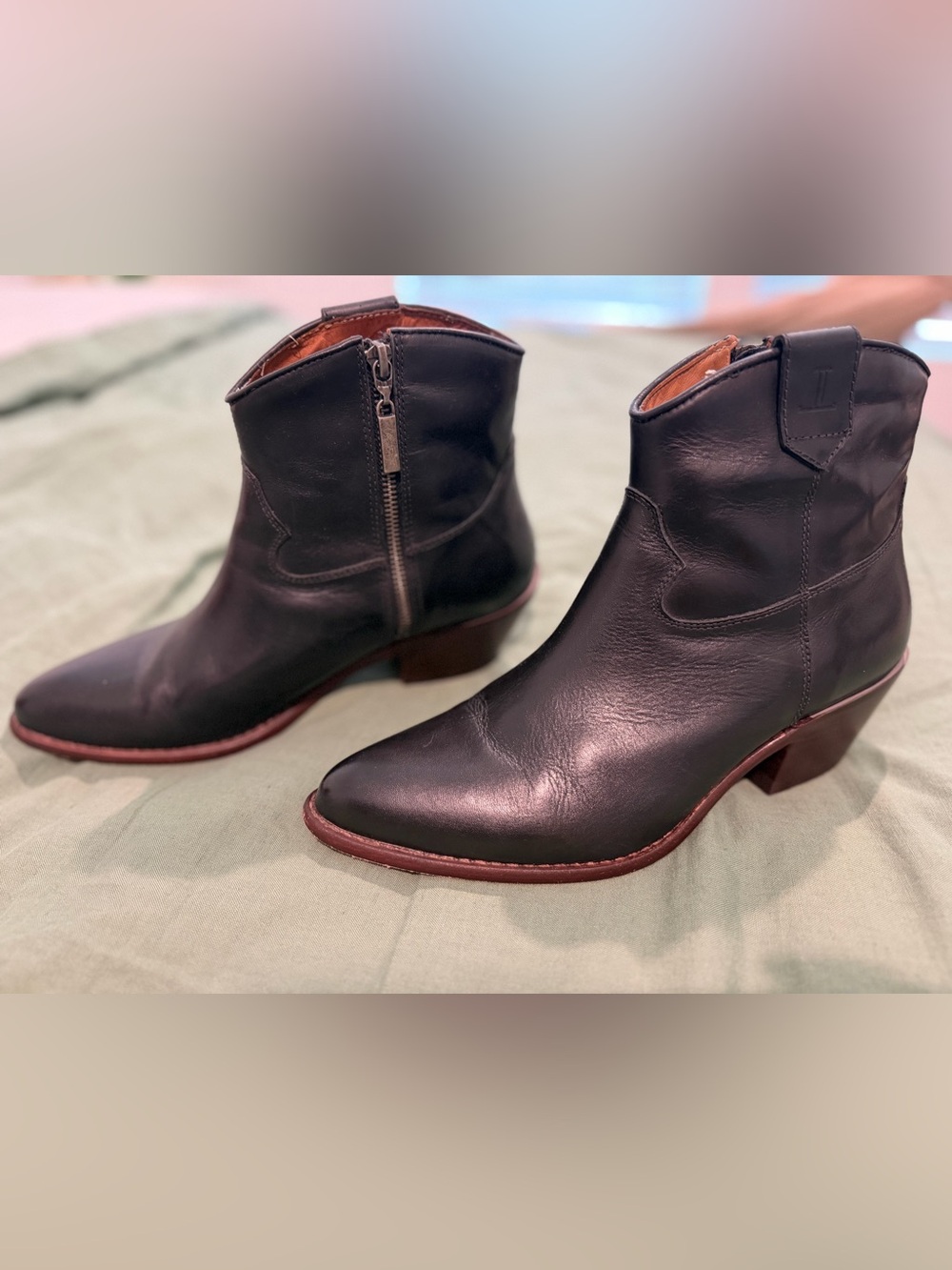 Lucchese Black Leather Ankle Booties with Side Zip